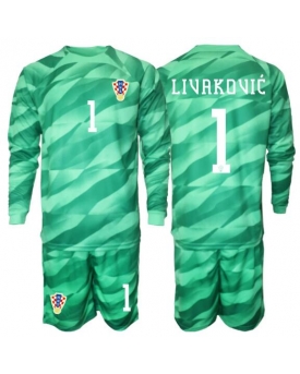 Billige Fotballdrakt Kroatia Dominik Livakovic #1 Keeper Replika Bortedraktsett Barn VM 2026 Langermet (med bukser)